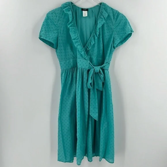 J. Crew | Dresses | J Crew Fontana Wrap Knee Length Cotton Dress Turquoise  Blue Green Swiss Dot 2p | Poshmark
